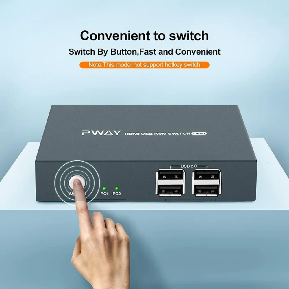 KVM Switch HDMI 2 in 1 Out Box, 4K@30Hz with USB 2.0 Hubs, HDMI Cables and USB-B